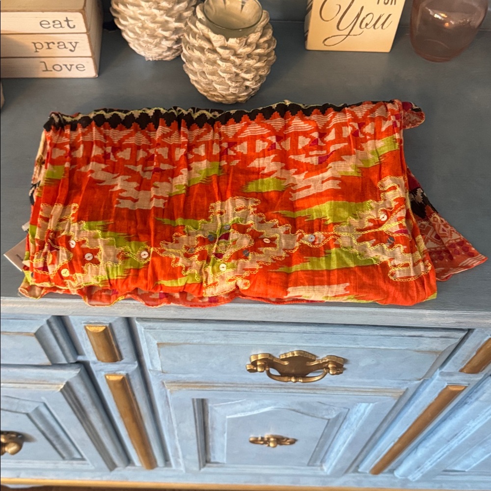 Olsenboye Orange and Pink Patterned Scarf - Picture 9 of 10